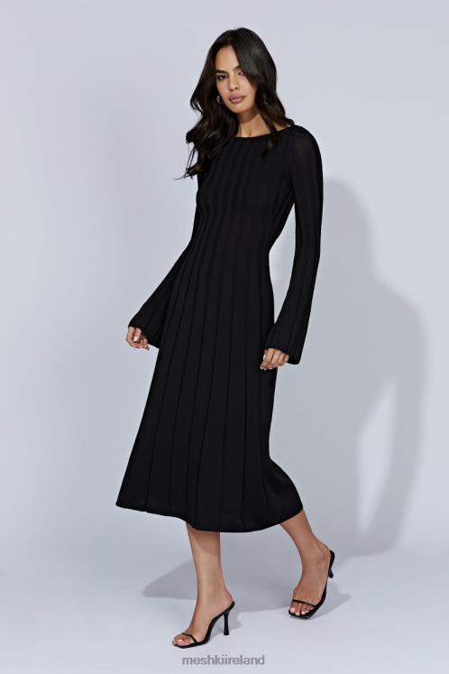 Meshki Juniper Flare Sleeve Knit Midi Dress Clothing Black 6DX22435