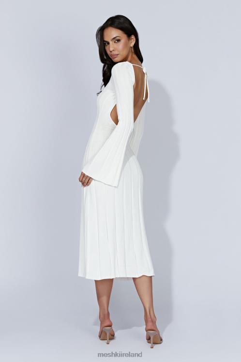 Meshki Juniper Flare Sleeve Knit Midi Dress Clothing White 6DX22362