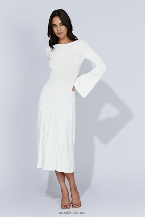 Meshki Juniper Flare Sleeve Knit Midi Dress Clothing White 6DX22362