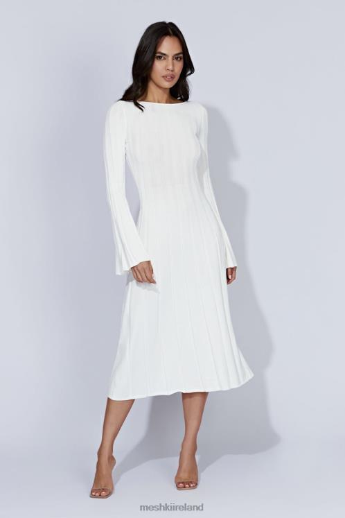 Meshki Juniper Flare Sleeve Knit Midi Dress Clothing White 6DX22362