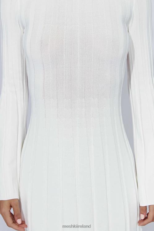 Meshki Juniper Flare Sleeve Knit Midi Dress Clothing White 6DX22362