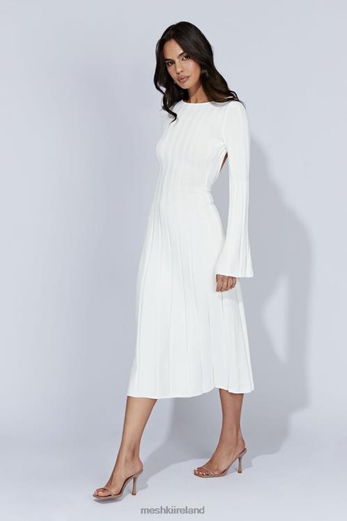 Meshki Juniper Flare Sleeve Knit Midi Dress Clothing White 6DX22362