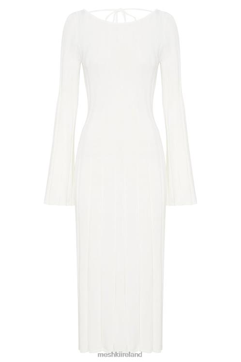 Meshki Juniper Flare Sleeve Knit Midi Dress Clothing White 6DX22362