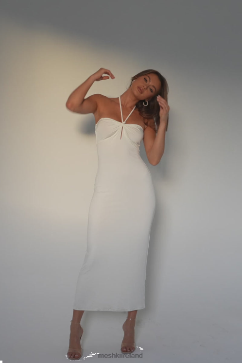 Meshki Krissy Midi Twist Halter Jersey Dress Clothing White 6DX22172