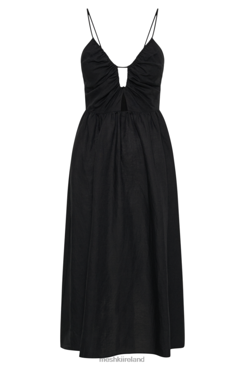 Meshki Magdelena Cut Out Linen Midi Dress Clothing Black 6DX2218