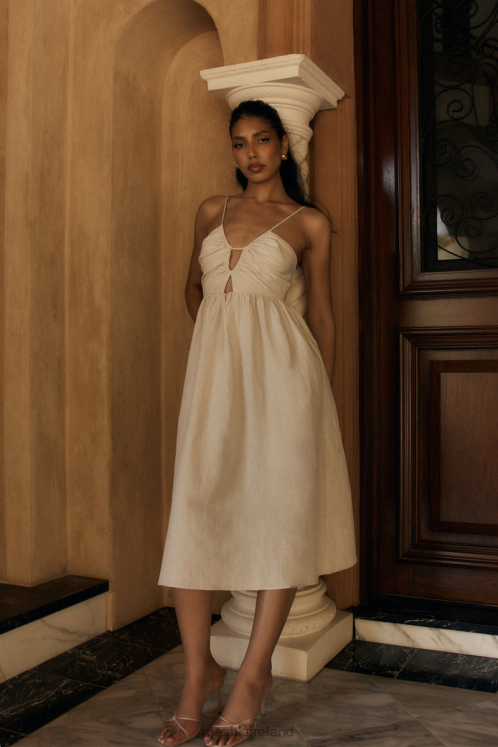 Meshki Magdelena Cut Out Linen Midi Dress Clothing Natural 6DX2219