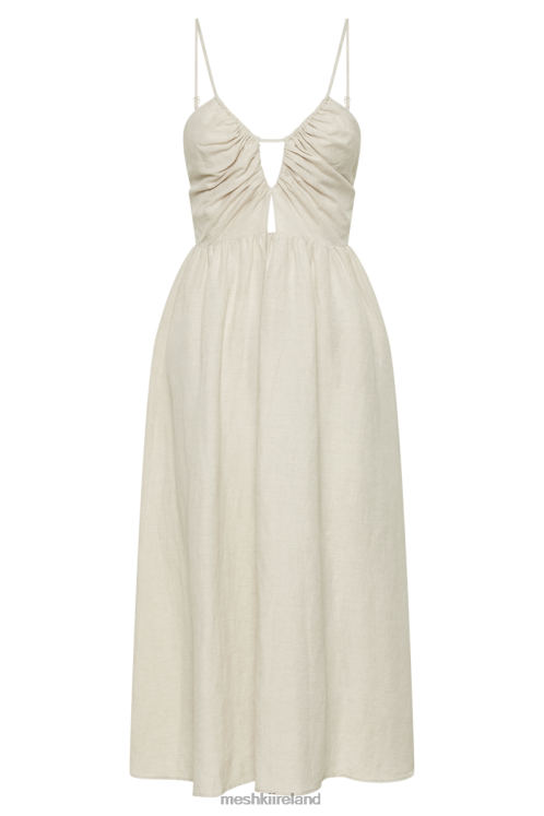 Meshki Magdelena Cut Out Linen Midi Dress Clothing Natural 6DX2219