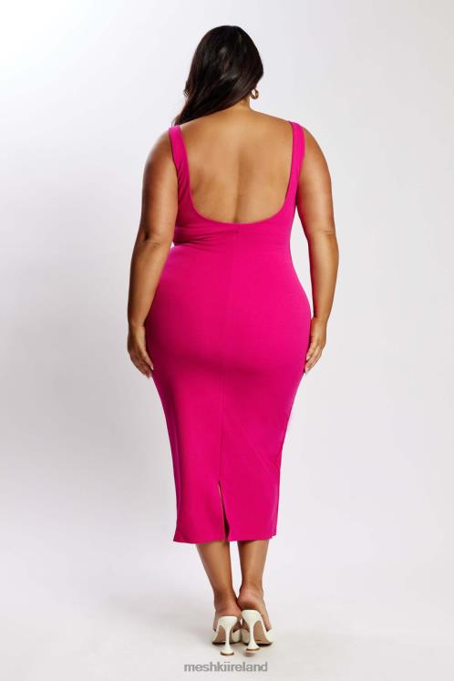 Meshki Maria Crepe Square Neck Midi Dress Clothing Fuchsia 6DX22537