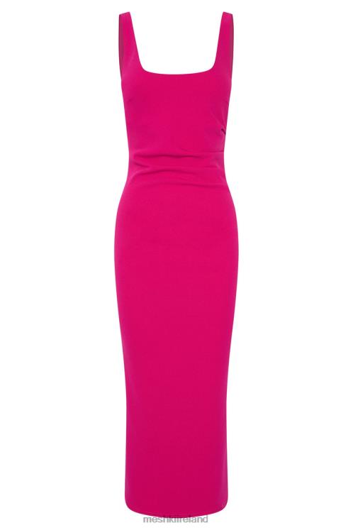 Meshki Maria Crepe Square Neck Midi Dress Clothing Fuchsia 6DX22537