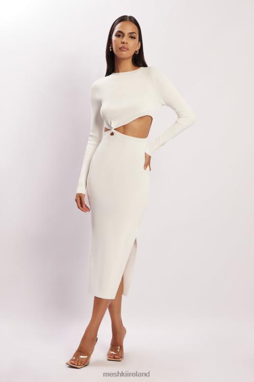 Meshki Mila Twist Front Knit Midi Dress Clothing White 6DX22455