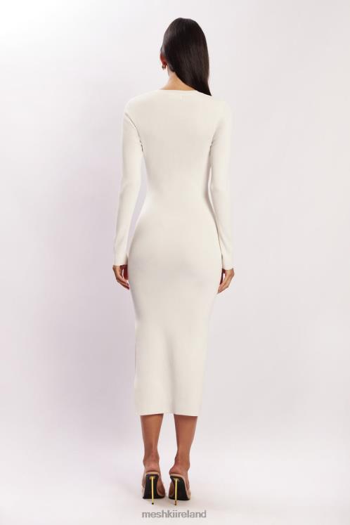 Meshki Mila Twist Front Knit Midi Dress Clothing White 6DX22455