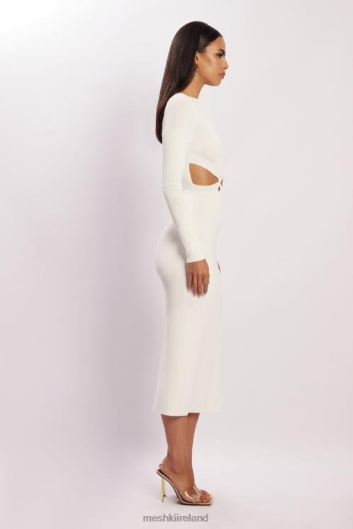 Meshki Mila Twist Front Knit Midi Dress Clothing White 6DX22455