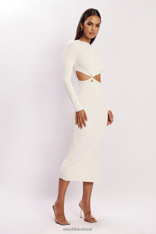 Meshki Mila Twist Front Knit Midi Dress Clothing White 6DX22455