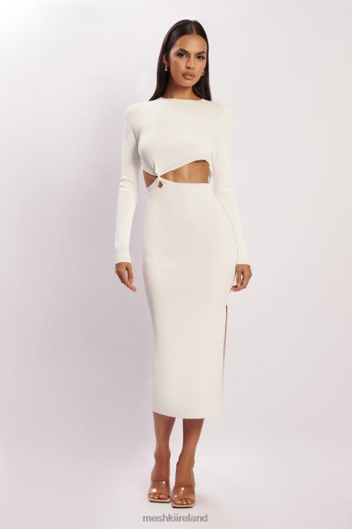 Meshki Mila Twist Front Knit Midi Dress Clothing White 6DX22455