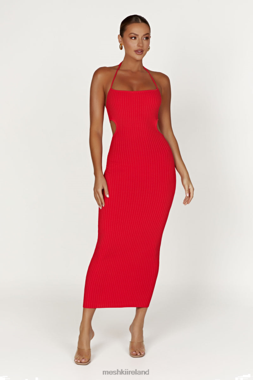 Meshki Morgan Halter Knit Midi Dress Clothing Red 6DX22360