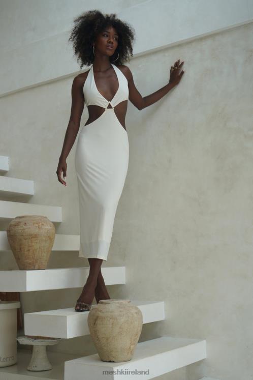 Meshki Natalie Halter Neck Cut Out Midi Dress Clothing Bone 6DX22720