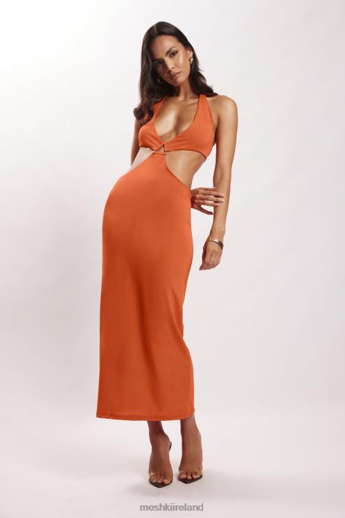 Meshki Natalie Halter Neck Cut Out Midi Dress Clothing Burnt Orange 6DX22714