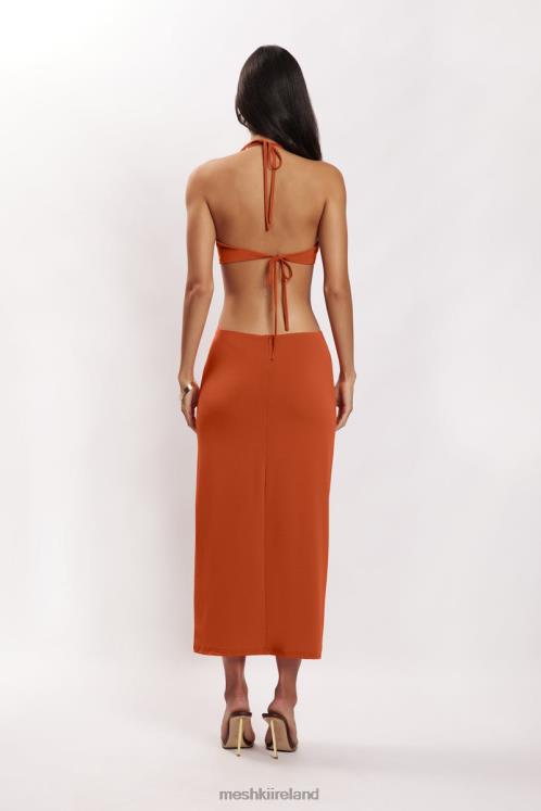 Meshki Natalie Halter Neck Cut Out Midi Dress Clothing Burnt Orange 6DX22714