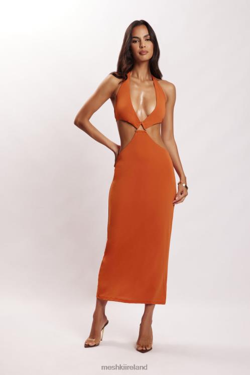 Meshki Natalie Halter Neck Cut Out Midi Dress Clothing Burnt Orange 6DX22714