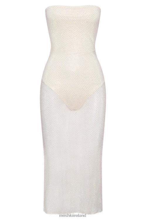 Meshki Nima Diamante Mesh Midi Dress Clothing Cream 6DX22492