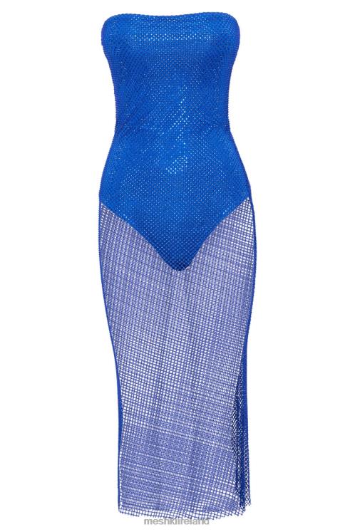 Meshki Nima Diamante Mesh Midi Dress Clothing Persian Blue 6DX22739