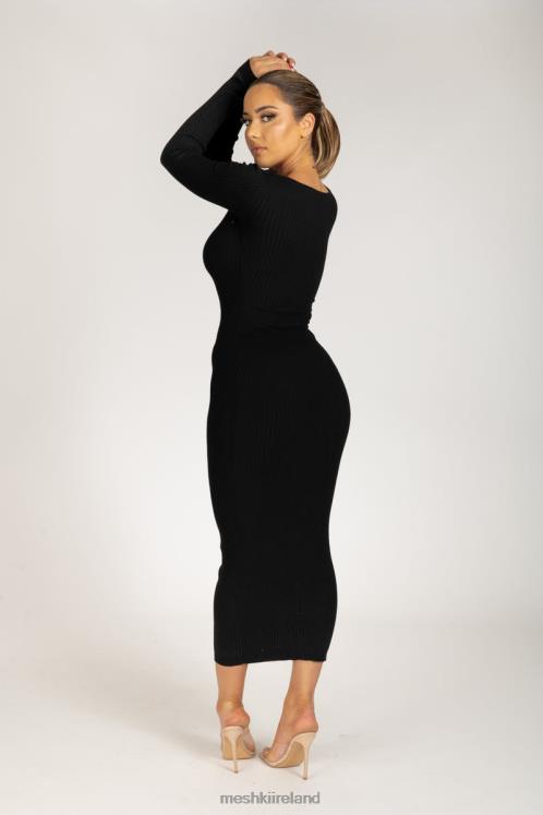 Meshki Nina Long Sleeve Knit Midi Dress Clothing Black 6DX22308