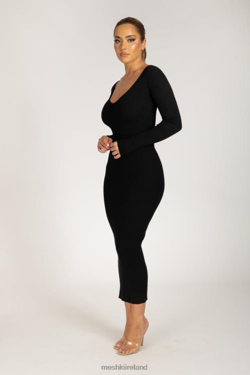 Meshki Nina Long Sleeve Knit Midi Dress Clothing Black 6DX22308