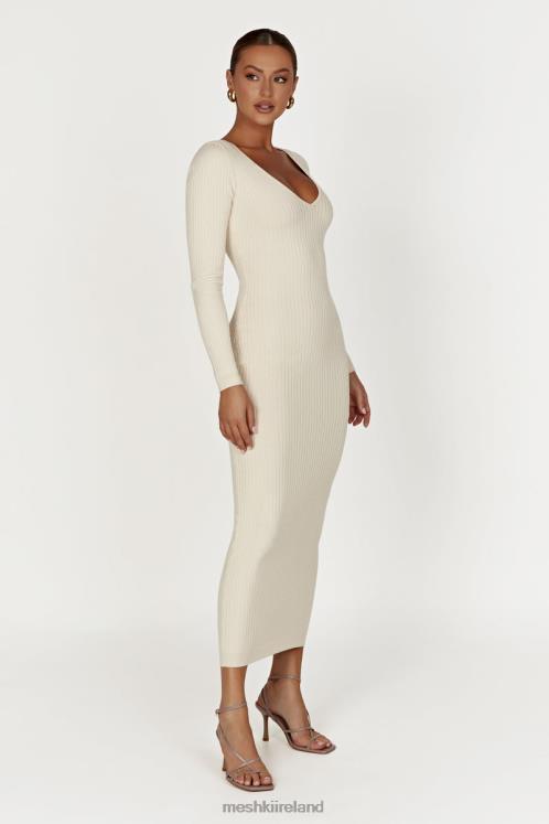 Meshki Nina Long Sleeve Knit Midi Dress Clothing Cream 6DX22456