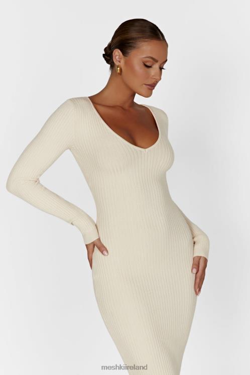 Meshki Nina Long Sleeve Knit Midi Dress Clothing Cream 6DX22456
