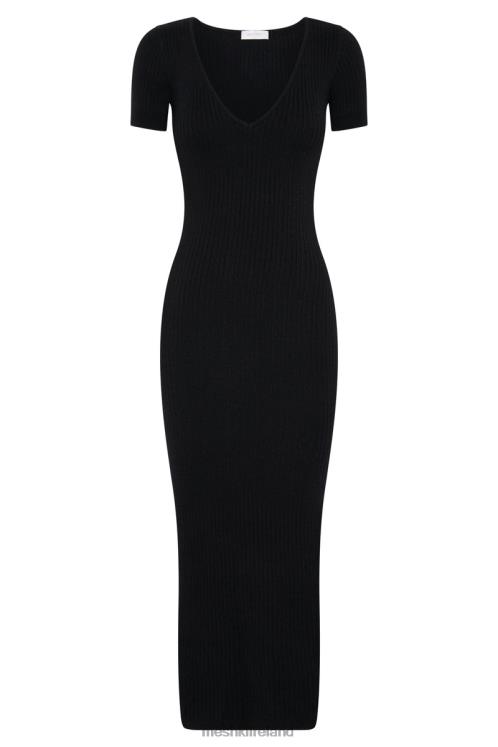 Meshki Nina Short Sleeve Knit Midi Dress Clothing Black 6DX22480