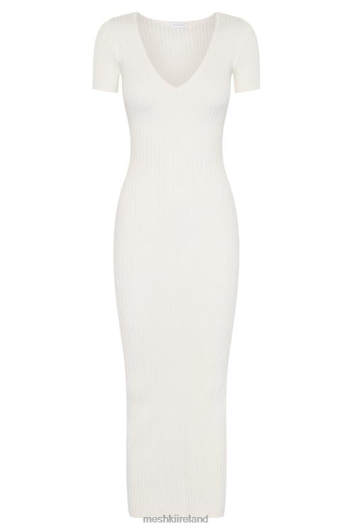 Meshki Nina Short Sleeve Knit Midi Dress Clothing White 6DX22488