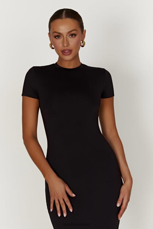 Meshki Penny Recycled Nylon Short Sleeve Midi Dress Clothing Black 6DX22349