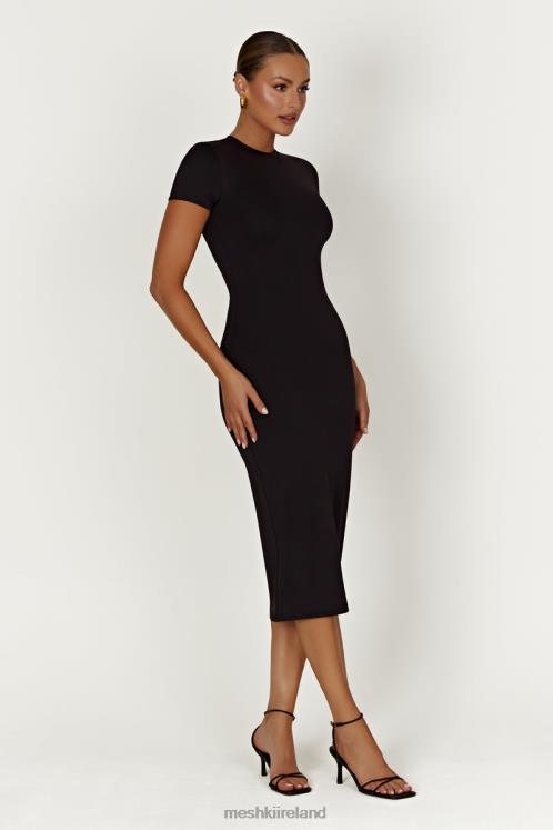 Meshki Penny Recycled Nylon Short Sleeve Midi Dress Clothing Black 6DX22349