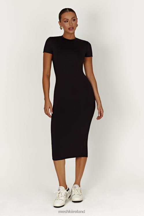 Meshki Penny Recycled Nylon Short Sleeve Midi Dress Clothing Black 6DX22349