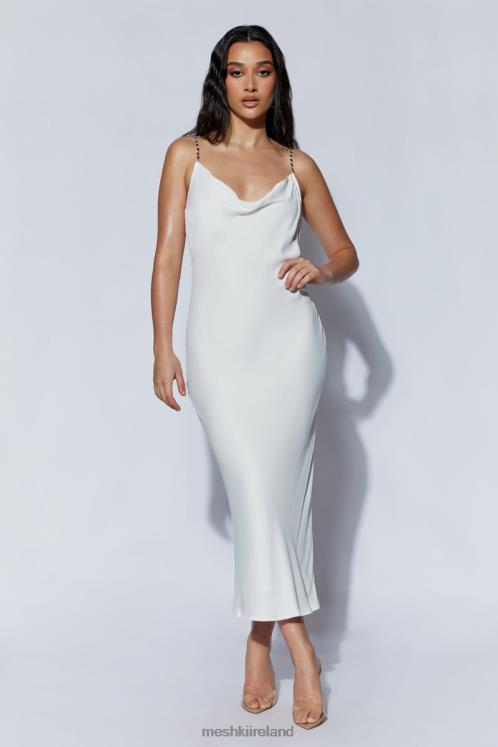 Meshki Rasta Cowl Neck Diamante Strap Midi Dress Clothing White 6DX22534