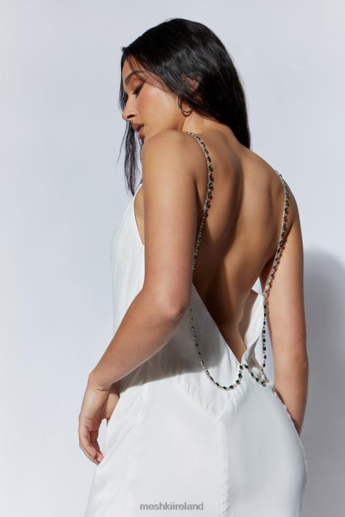 Meshki Rasta Cowl Neck Diamante Strap Midi Dress Clothing White 6DX22534