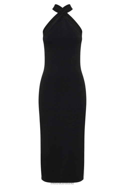 Meshki Sarai Halter Neck Knit Midi Dress Clothing Black 6DX2248