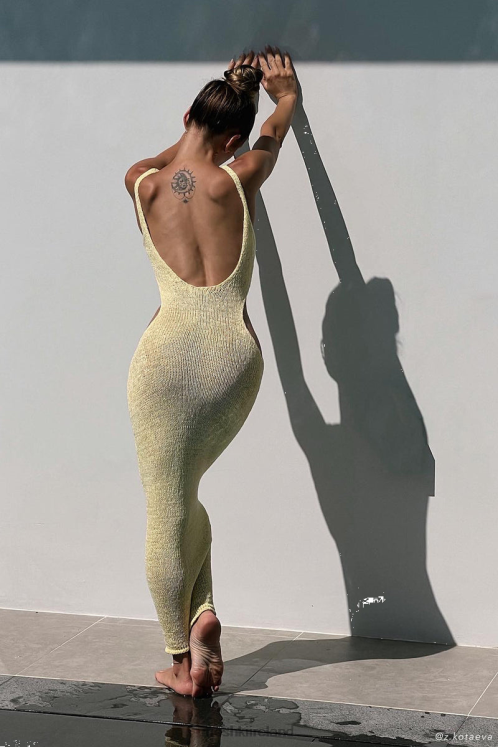 Meshki Shae Scoop Neck Knit Midi Dress Clothing Lemon 6DX22189