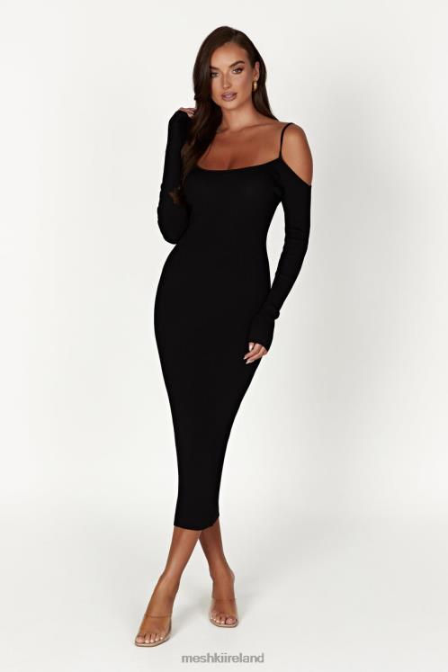 Meshki Shea Off Shoulder Knit Midi Dress Clothing Black 6DX22228