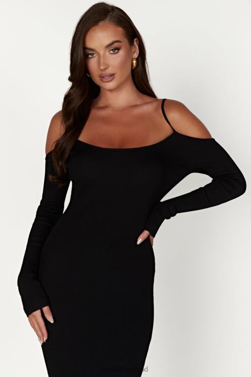 Meshki Shea Off Shoulder Knit Midi Dress Clothing Black 6DX22228