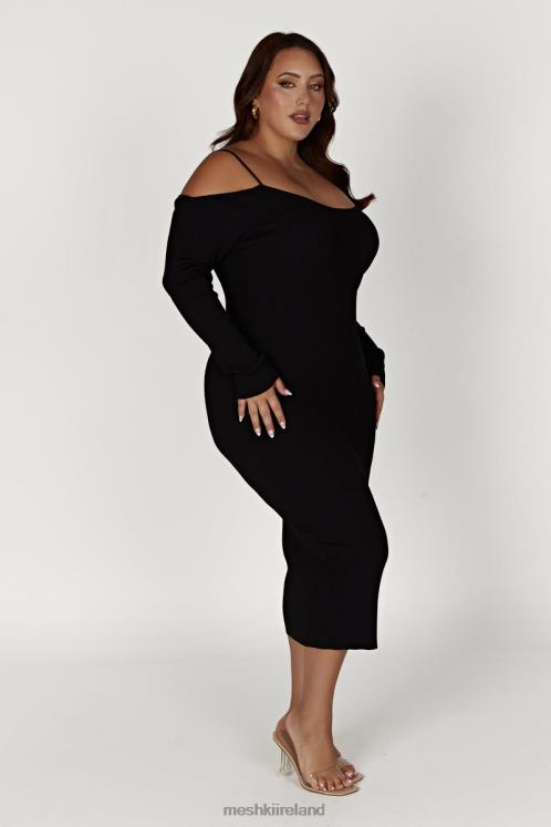 Meshki Shea Off Shoulder Knit Midi Dress Clothing Black 6DX22228