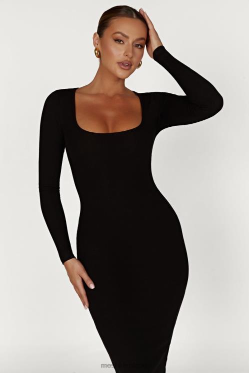 Meshki Sierra Scoop Neck Long Sleeve Midi Dress Clothing Black 6DX22311