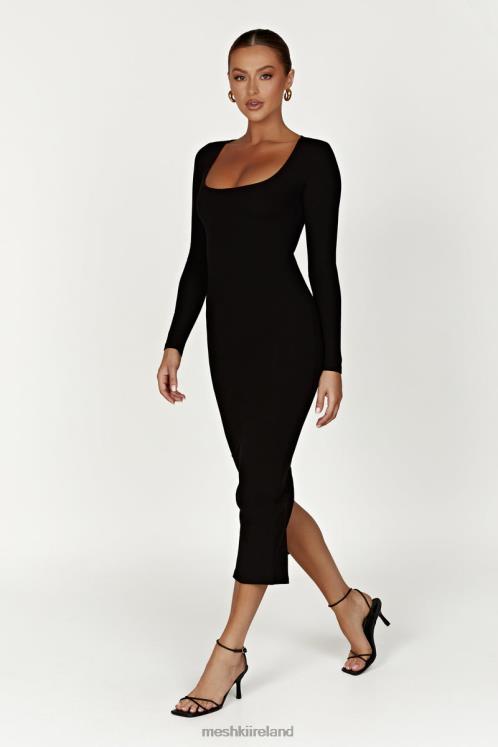 Meshki Sierra Scoop Neck Long Sleeve Midi Dress Clothing Black 6DX22311