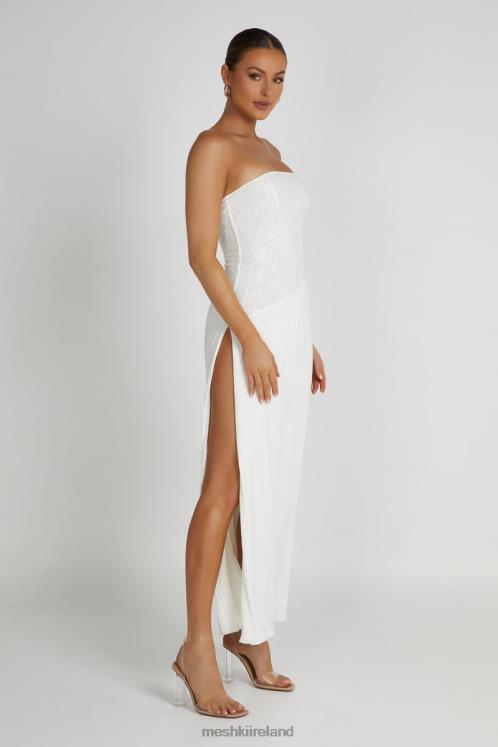 Meshki Skye Lace Plisse Strapless Midi Dress Clothing White 6DX22305