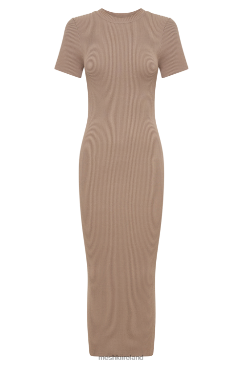 Meshki Sonia Short Sleeve Knit Midi Dress Clothing Taupe 6DX22162