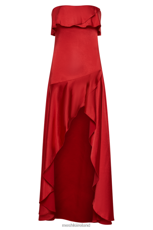 Meshki Sulianna Strapless Ruffle Midi Dress Clothing Vermilion Red 6DX221