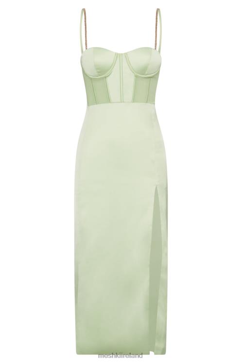 Meshki Talisa Chain Strap Side Split Corset Midi Dress Clothing Pistachio Green 6DX22612