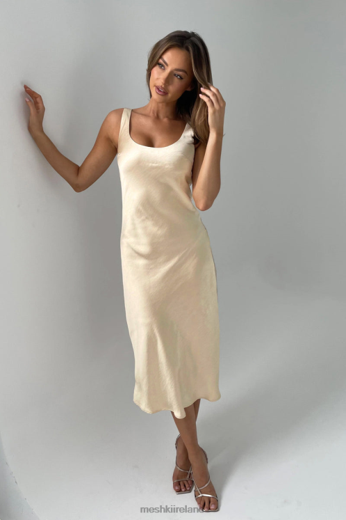 Meshki Tamara Satin Iridescent Slip Midi Dress Clothing Gold 6DX22288