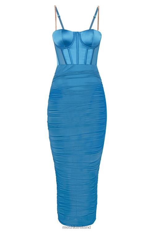 Meshki Tiarne Satin And Mesh Corset Midi Dress Clothing Marine Blue 6DX22646