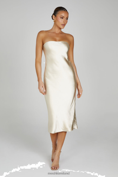 Meshki Tyler Strapless Satin Midi Dress Clothing Gold 6DX2291